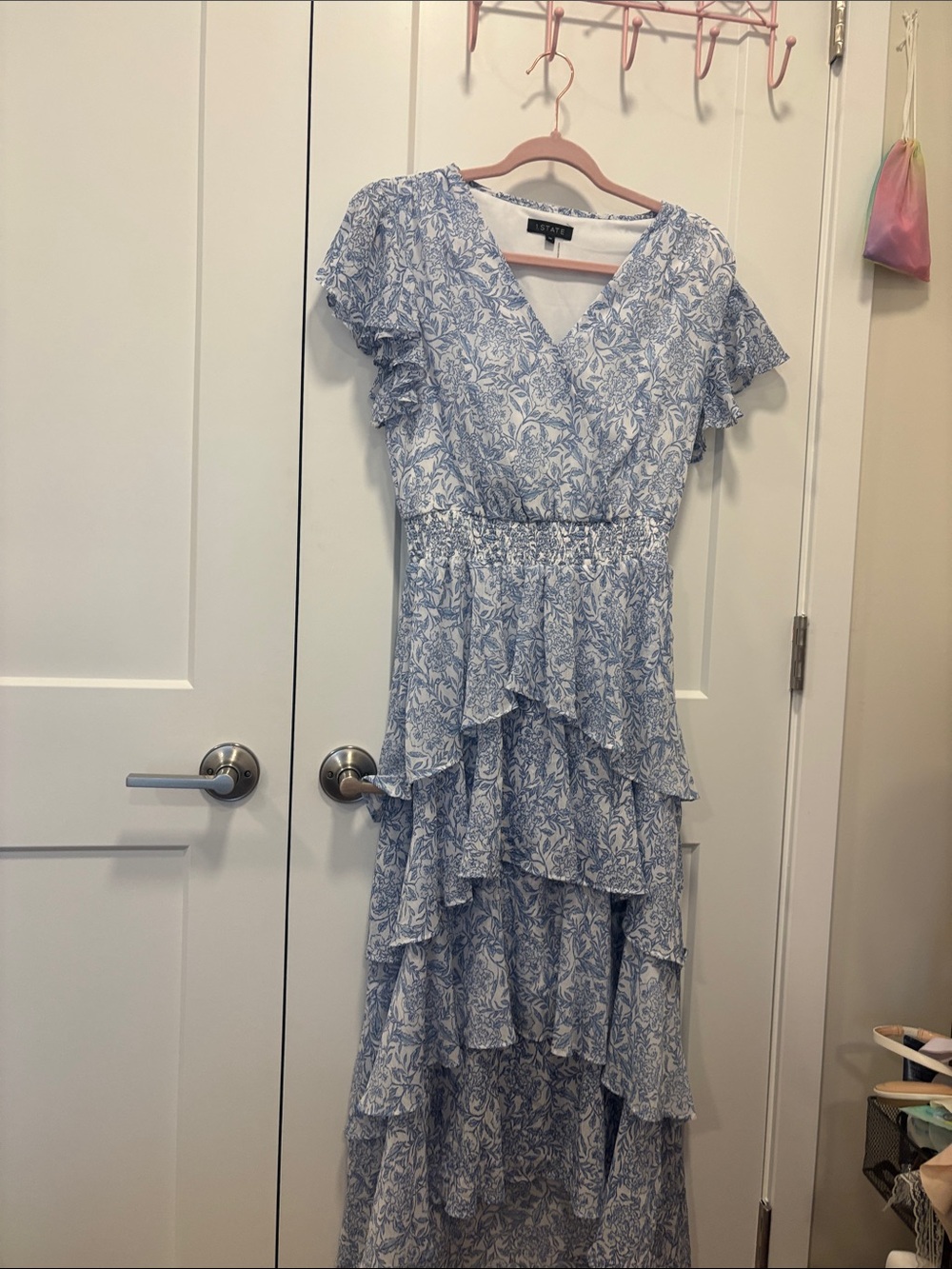 Blue Floral Ruffle Tiered Maxi Dress